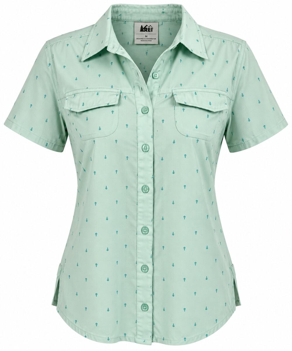 REI Women’s Button Front Hiking Shirt Medium Mint Green Short Sleeve Outdoor